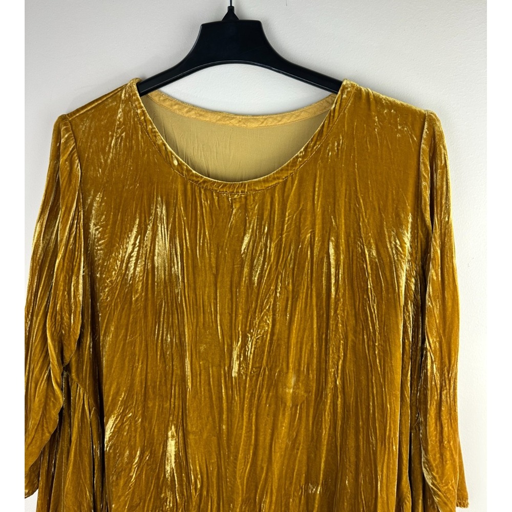 Hearts Desire Butterfly Top Long Velvet Gold Ruffle Asymmetric Tunic Medium - Picture 3 of 13
